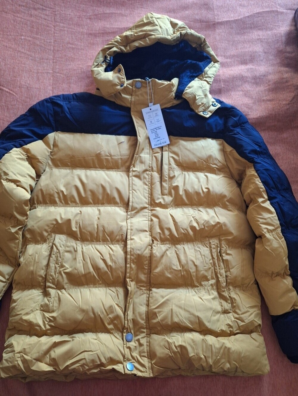 CREATMO US Men Puffer Jacket Ski Coat Parka Size L Yellow Blue DAMAGED